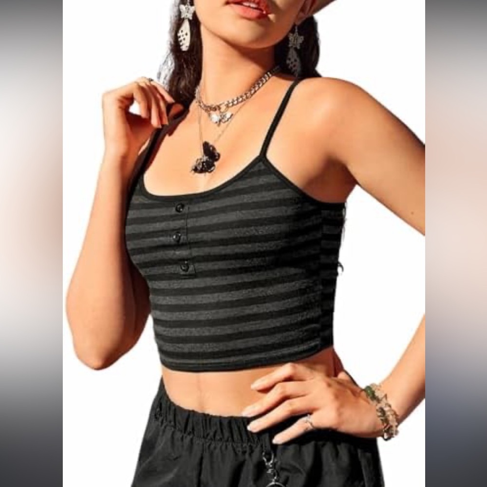 Black and Gray Striped Cropped Tank Top